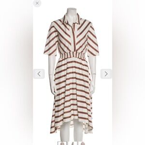 Maje White and Brown Striped Long Sleeve Dress